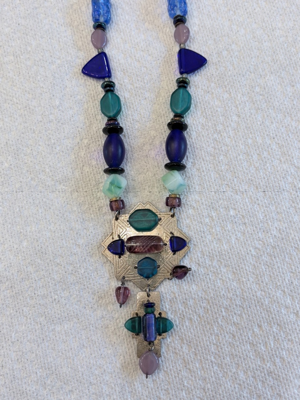 Vintage multi-color art glass statement pendant necklace
